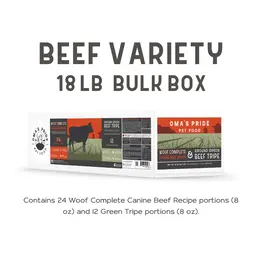 Oma's Pride Oma's Pride Raw Frozen Dog Food | Woof Complete 8 oz Patties Beef Recipe & Green Tripe 18 lb (*Frozen Products for Local Delivery or In-Store Pickup Only. *)