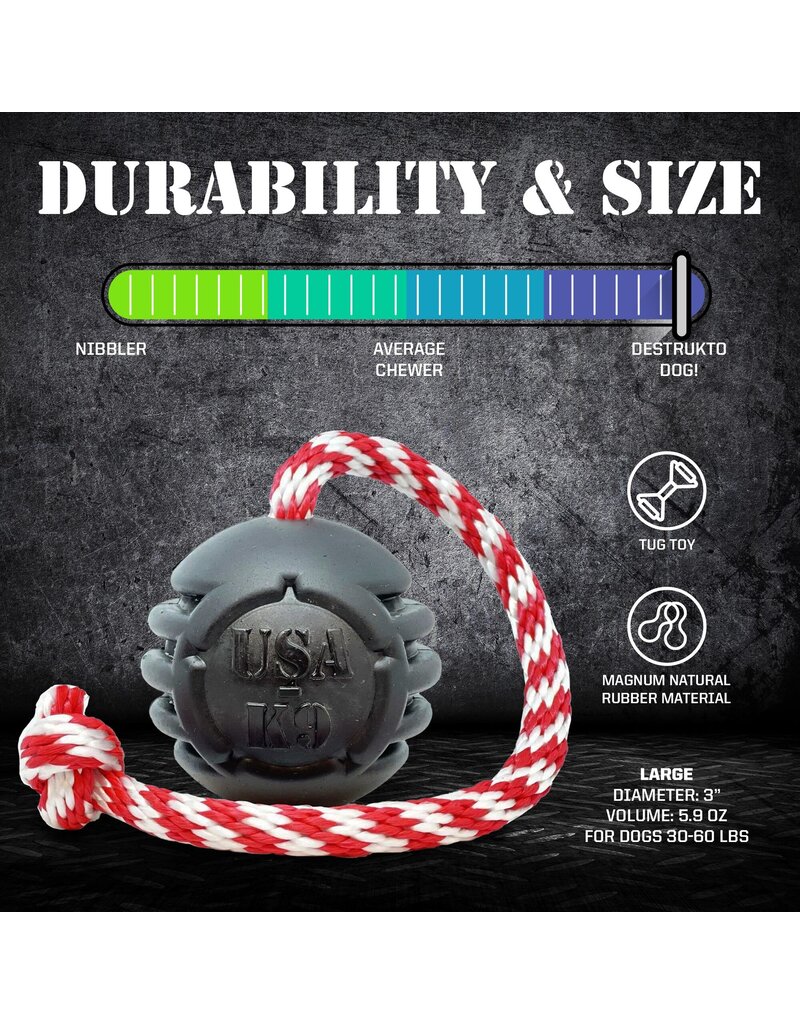 SodaPup SodaPup Enrichment Toys | Reward Ball w/ Rope Magnum Black