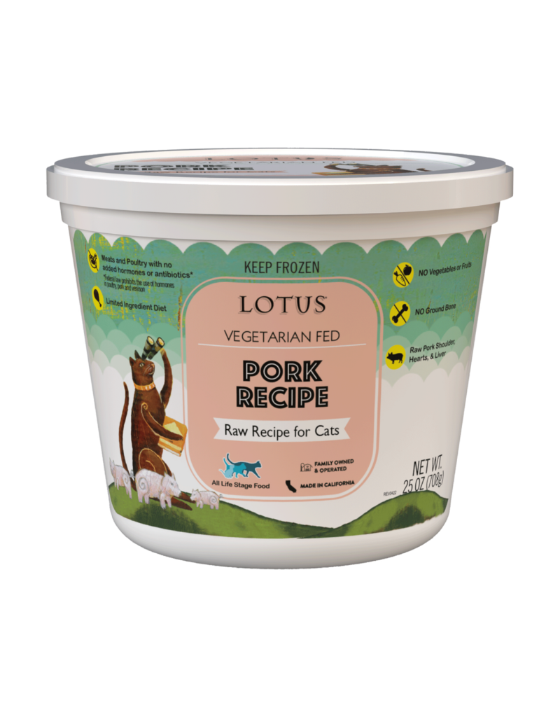 Lotus Natural Pet Food Lotus Frozen Raw Cat Food | Vegetarian Fed Pork 25 oz CASE/8 (*Frozen Products for Local Delivery or In-Store Pickup Only. *)