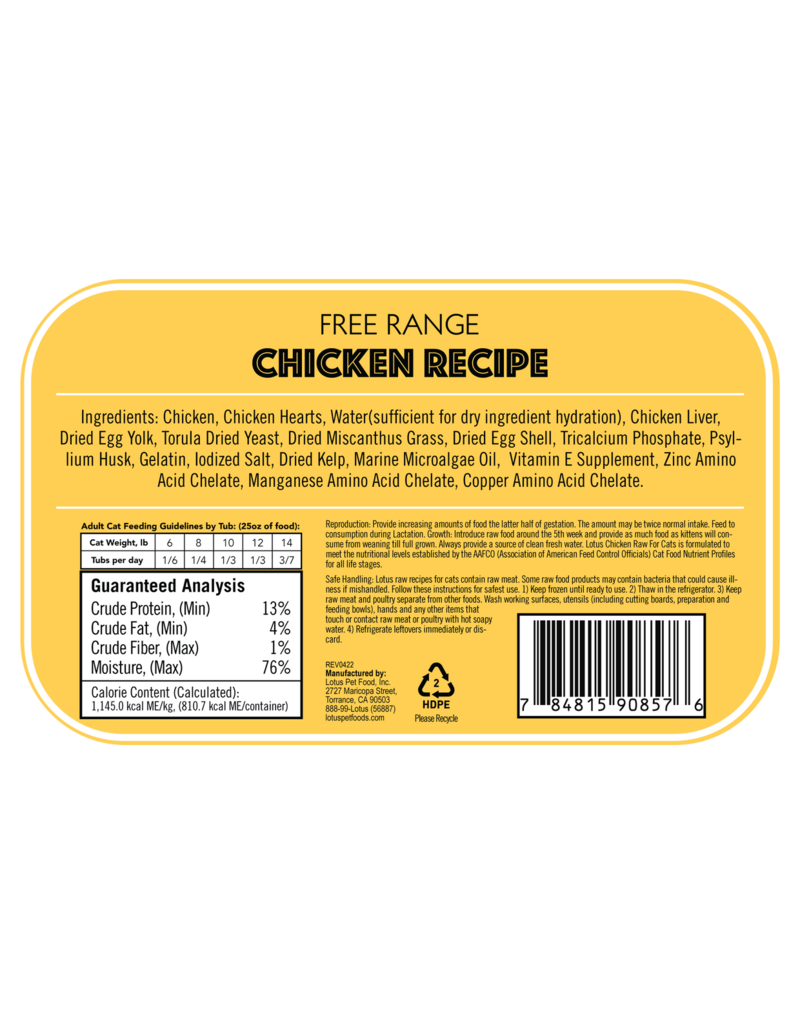 Lotus Natural Pet Food Lotus Frozen Raw Cat Food | Free Range Chicken 25 oz CASE/8 (*Frozen Products for Local Delivery or In-Store Pickup Only. *)