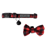 Little Kitty Co. Little Kitty Co. Collar & Bowtie | 1/2" Plaid to the Bone Red Small