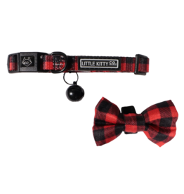 Little Kitty Co. Little Kitty Co. Collar & Bowtie | 1/2" Plaid to the Bone Red Small