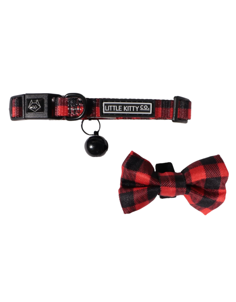 Little Kitty Co. Little Kitty Co. Collar & Bowtie | 1/2" Plaid to the Bone Red Small