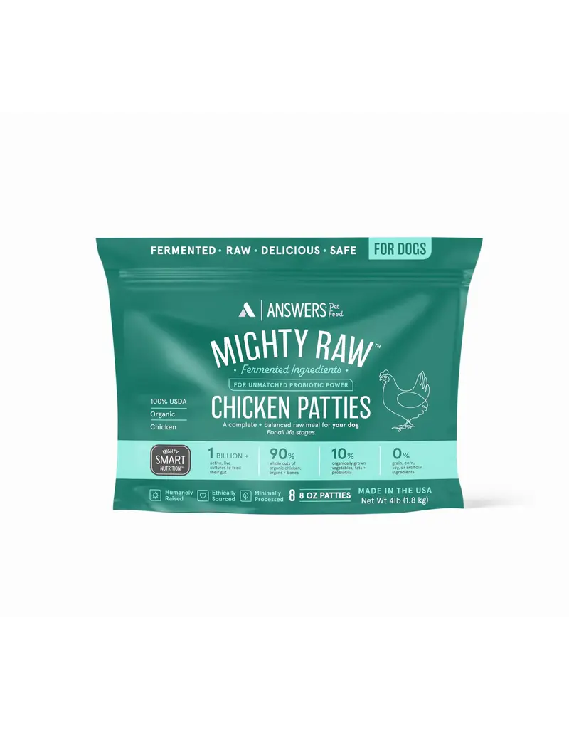 Answer's Pet Food DISC Answers Frozen Dog Food CASE Detailed Chicken 8 oz Patties 4 lbs (*Frozen Products for Local Delivery or In-Store Pickup Only. *)