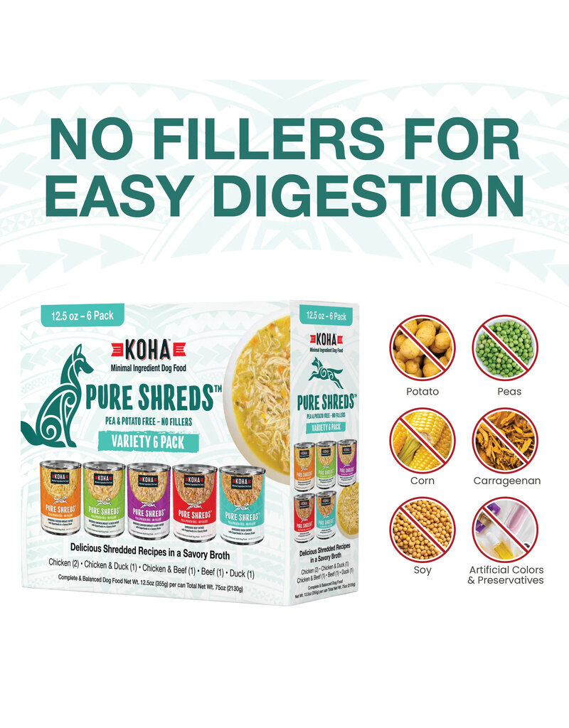 Koha Koha Pure Shreds Dog Food | Variety 6 Pack 75 oz