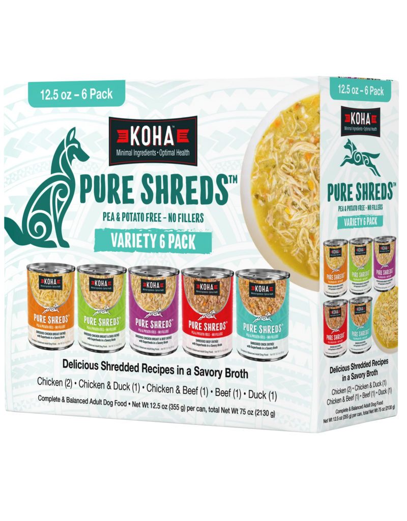 Koha Koha Pure Shreds Dog Food | Variety 6 Pack 75 oz