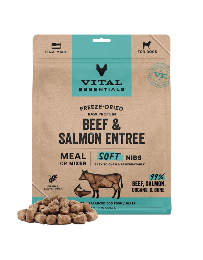 Vital Essentials Vital Essentials Freeze Dried Dog Food | Beef & Salmon Entrée & Mixer Soft Nibs 14 oz