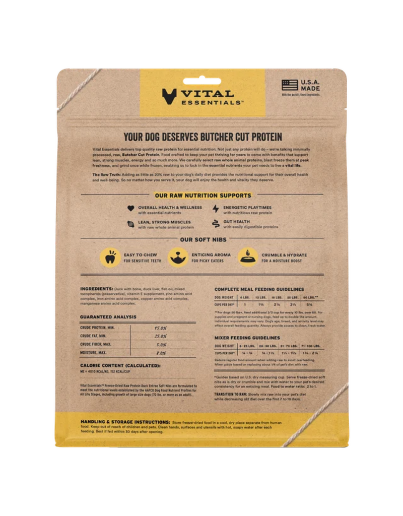 Vital Essentials Vital Essentials Freeze Dried Dog Food | Duck Entrée & Mixer Soft Nibs 14 oz