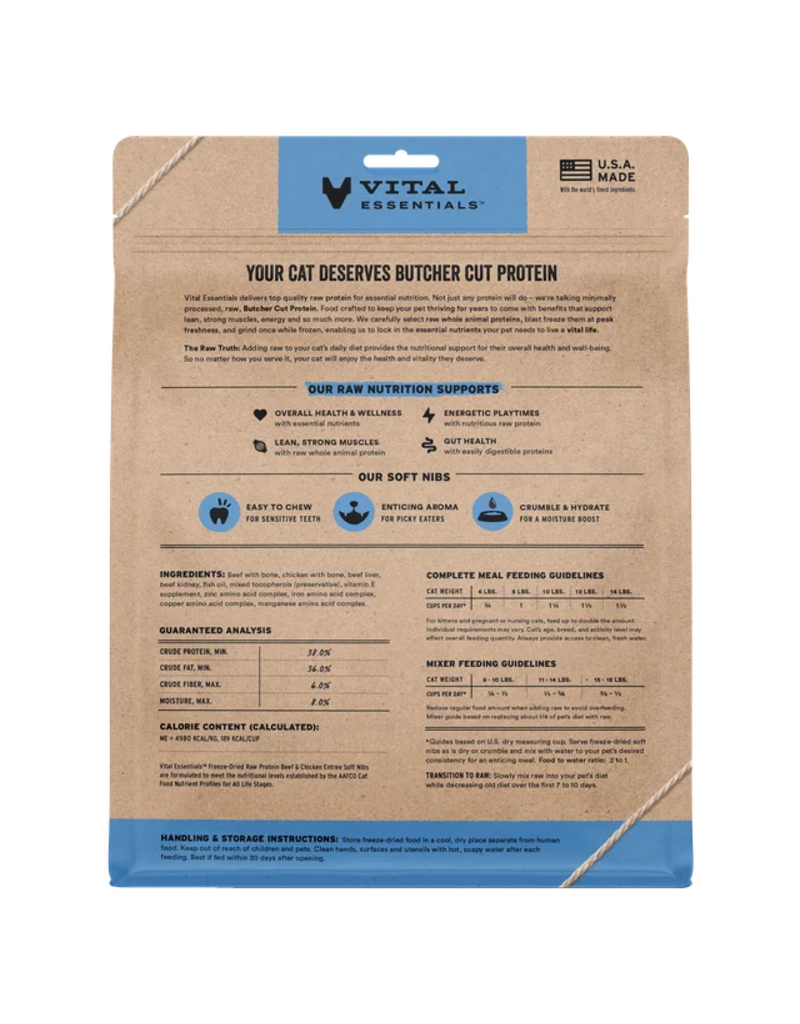 Vital Essentials Vital Essentials Freeze Dried Cat Food | Beef & Chicken Entrée & Mixer Soft Nibs 12 oz