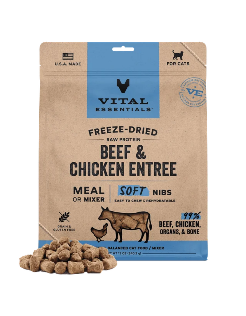 Vital Essentials Vital Essentials Freeze Dried Cat Food | Beef & Chicken Entrée & Mixer Soft Nibs 12 oz