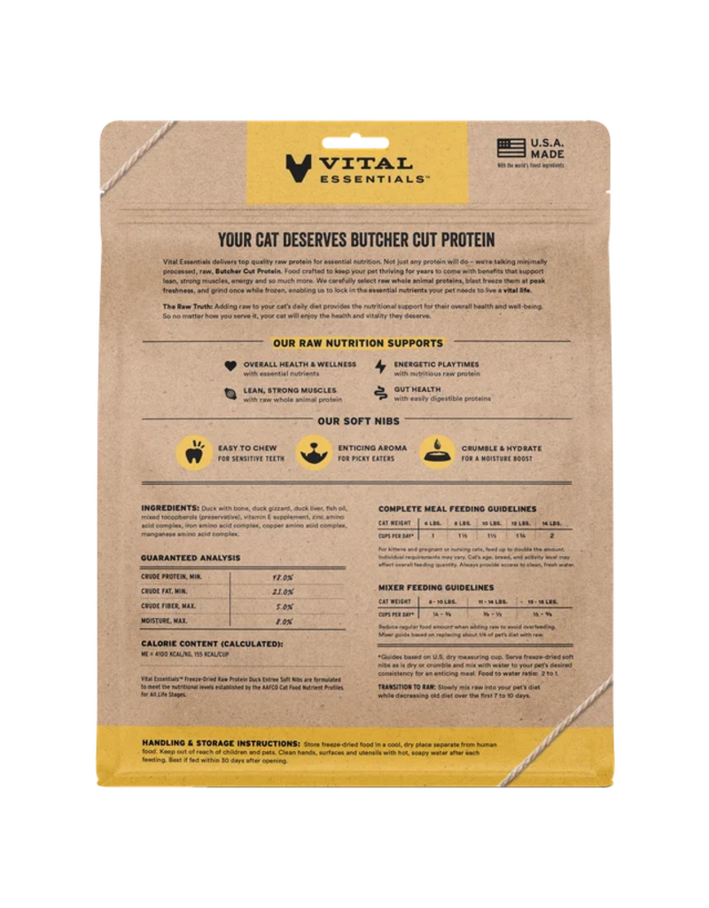 Vital Essentials Vital Essentials Freeze Dried Cat Food | Duck Entrée & Mixer Soft Nibs 12 oz