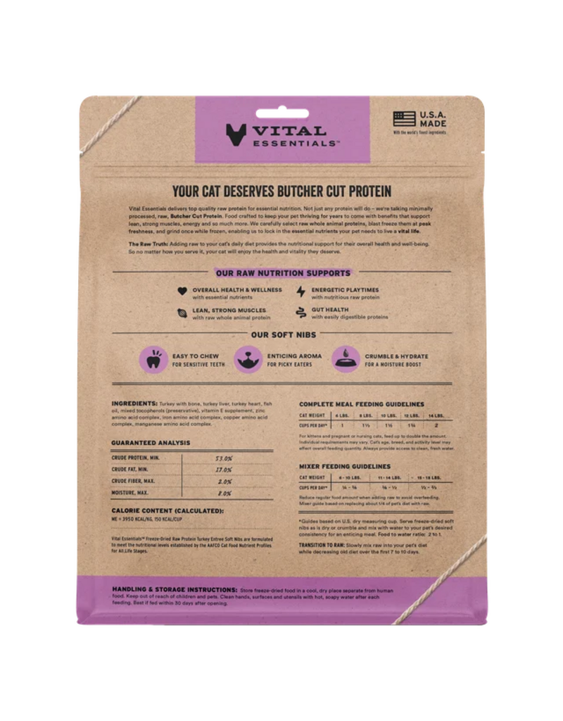 Vital Essentials Vital Essentials Freeze Dried Cat Food | Turkey Entrée & Mixer Soft Nibs 12 oz