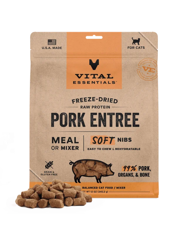 Vital Essentials Vital Essentials Freeze Dried Cat Food | Pork Entrée & Mixer Soft Nibs 12 oz