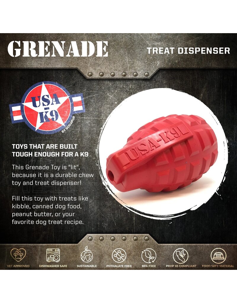 SodaPup SodaPup Enrichment Toys | Grenade Reward Toy Army Green Large