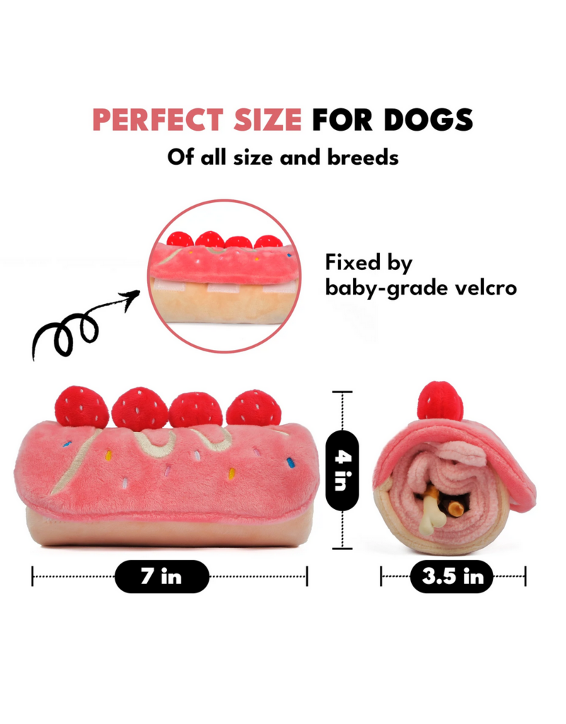 Chewffon Chewffon Plush Dog Toy | Strawberry Roll Cake Puzzle