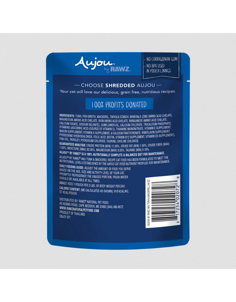 RAWZ RAWZ Aujou Cat Pouch | Shredded Aku Tuna & Mackerel in Broth 2.46 oz single