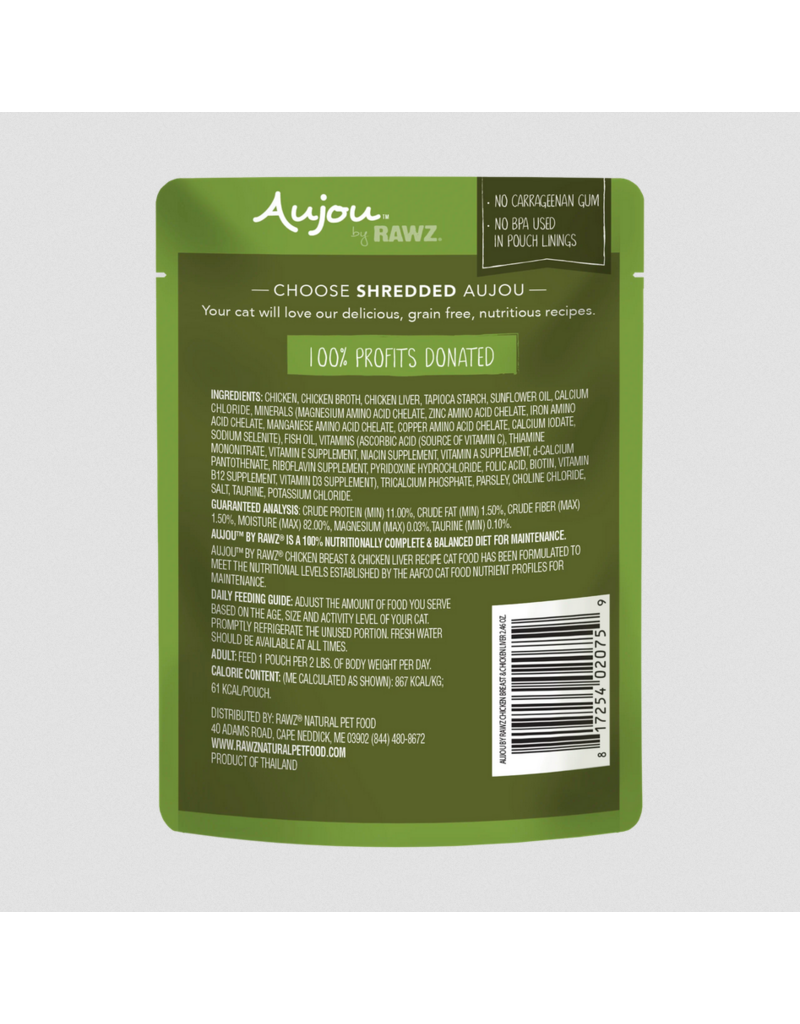 RAWZ RAWZ Aujou Cat Pouch | Shredded Chicken Breast & Chicken Liver  in Broth 2.46 oz single