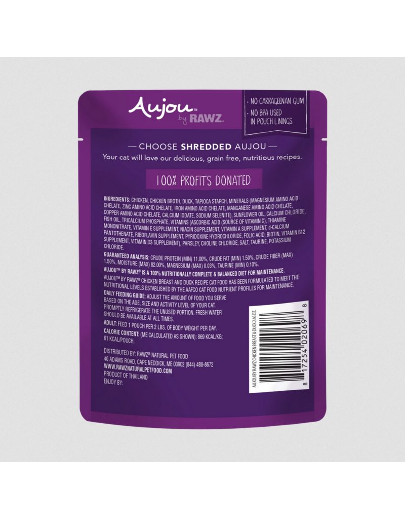 RAWZ RAWZ Aujou Cat Pouch | Shredded Chicken Breast & Duck in Broth 2.46 oz single