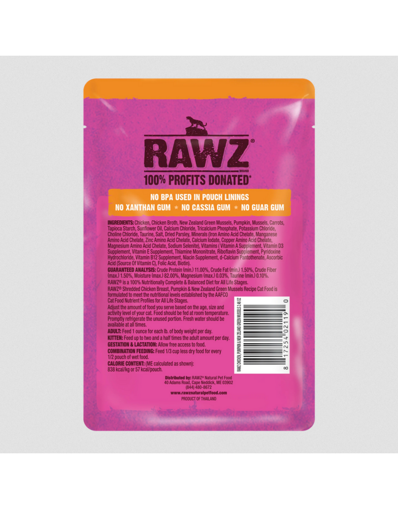 RAWZ RAWZ Cat Pouch | Shredded Chicken Breast, Pumpkin & Green Mussels Recipe 2.46 oz single