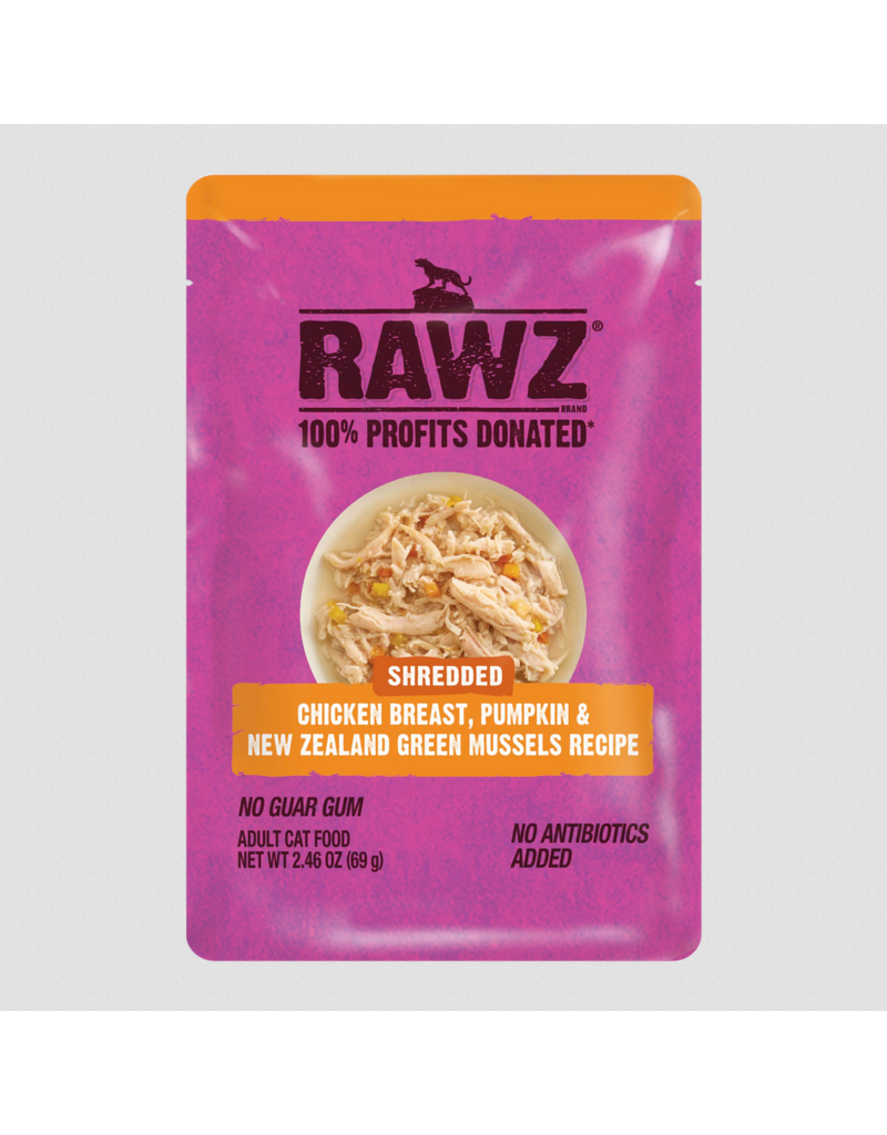 RAWZ RAWZ Cat Pouch | Shredded Chicken Breast, Pumpkin & Green Mussels Recipe 2.46 oz single
