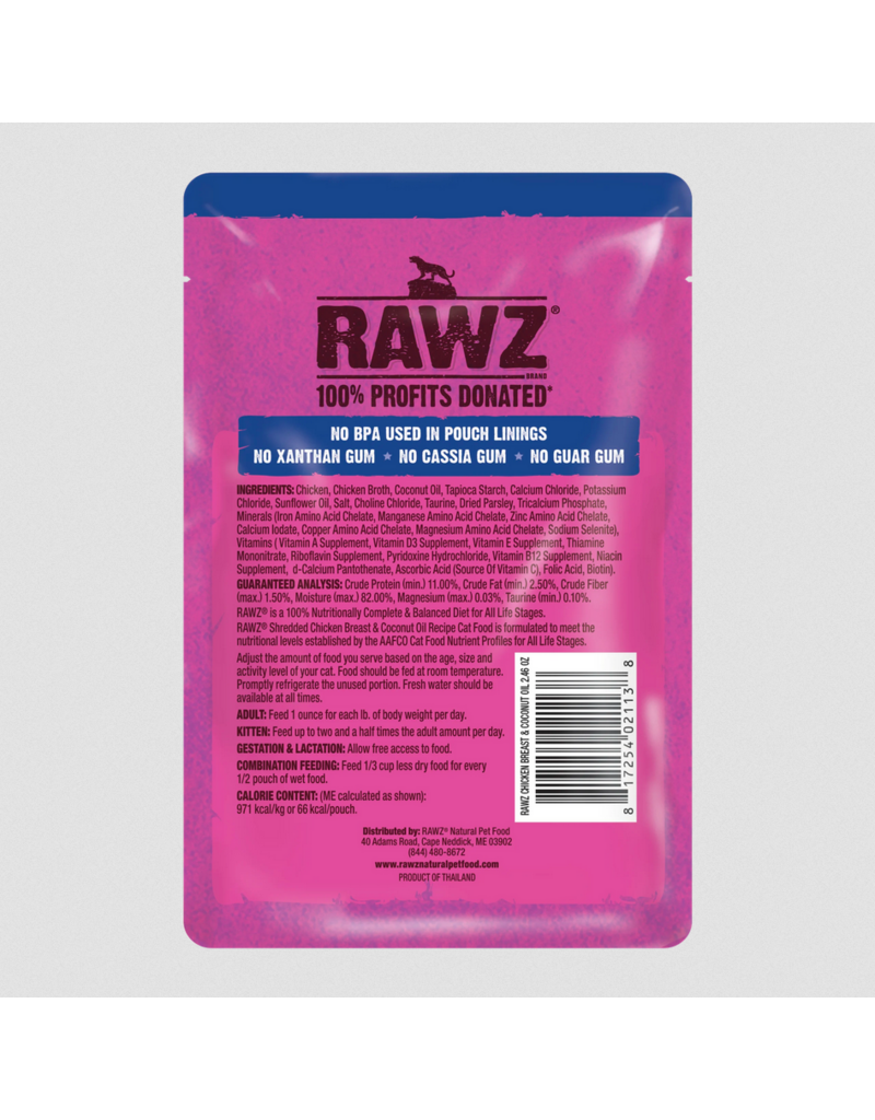 RAWZ RAWZ Cat Pouch | Shredded Chicken Breast & Coconut Oil Recipe 2.46 oz CASE/8