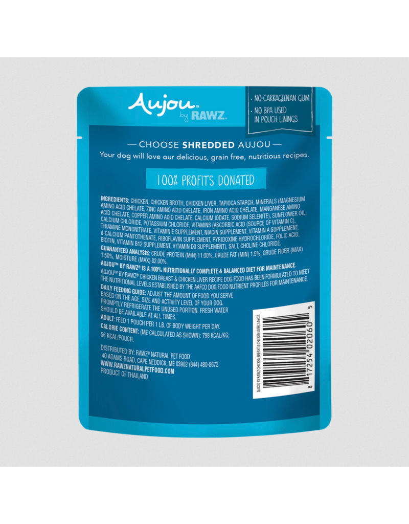 RAWZ RAWZ Aujou Dog Pouch | Shredded Chicken Breast & Chicken Liver in Broth 2.46 oz CASE/8