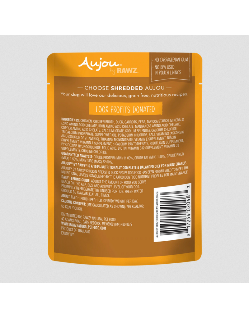 RAWZ RAWZ Aujou Dog Pouch | Shredded Chicken Breast & Duck in Broth 2.46 oz single