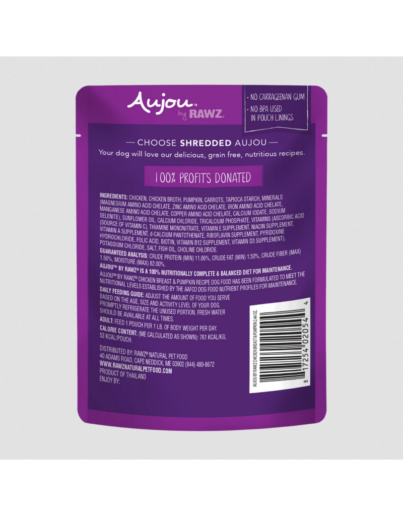 RAWZ RAWZ Aujou Dog Pouch | Shredded Chicken Breast & Pumpkin in Broth 2.46 oz single