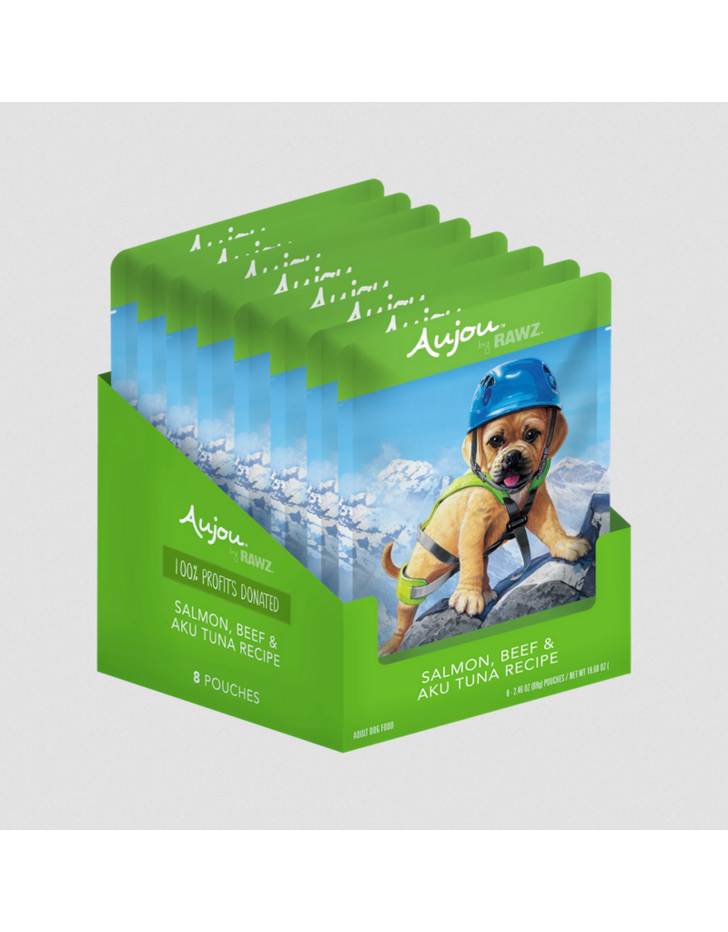 RAWZ RAWZ Aujou Dog Pouch | Shredded Salmon, Beef & Aku Tuna in Broth 2.46 oz single