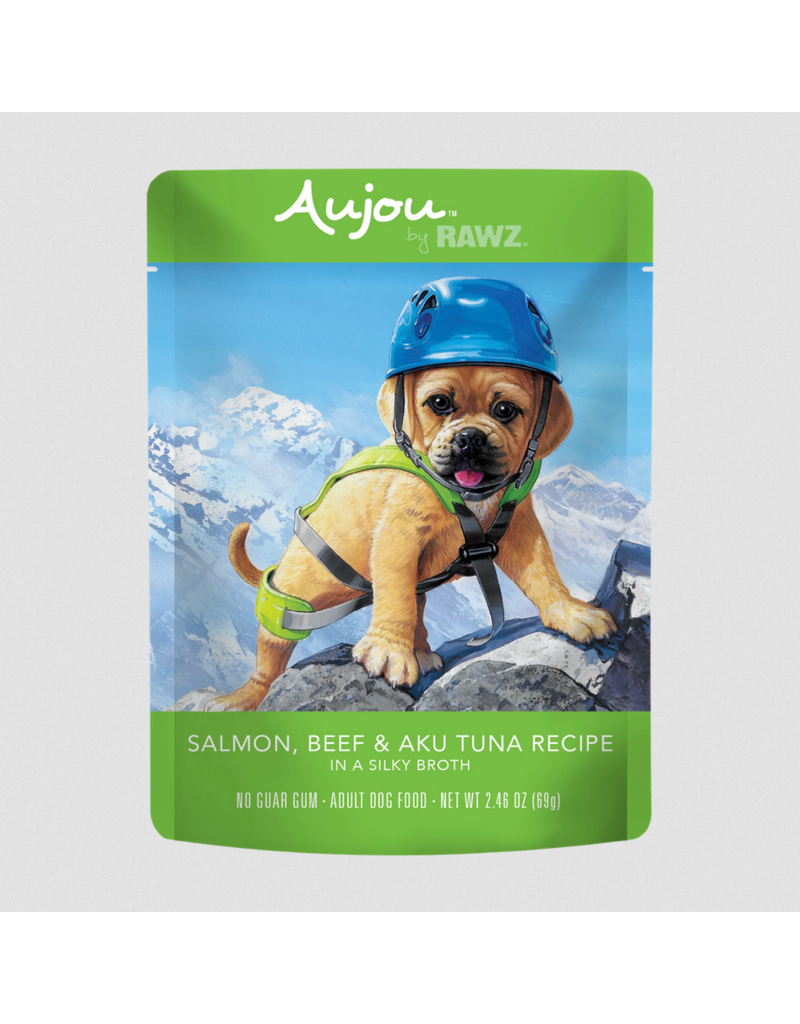 RAWZ RAWZ Aujou Dog Pouch | Shredded Salmon, Beef & Aku Tuna in Broth 2.46 oz CASE/8