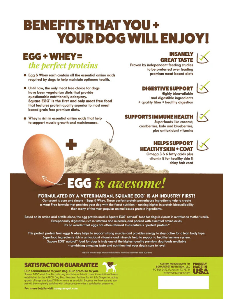 SquarePet SquarePet Vegetarian Dog Kibble | Square Egg Meat Free 4.4 lb