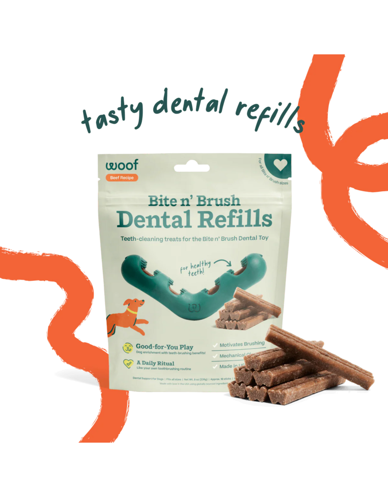 Woof Woof Bite N Brush | Beef Recipe Refill Chews 18 Ct