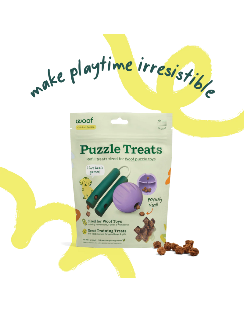 Woof Woof Dog Treats | Puzzle Treats Chicken Recipe 5 oz