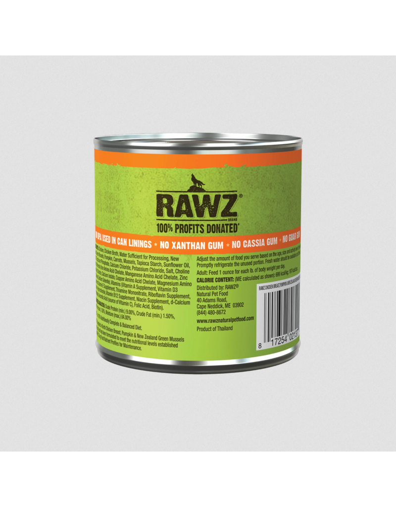 RAWZ RAWZ Canned Dog Food | Shredded Chicken Breast, Pumpkin & Green Mussels in Broth 10 oz CASE/12
