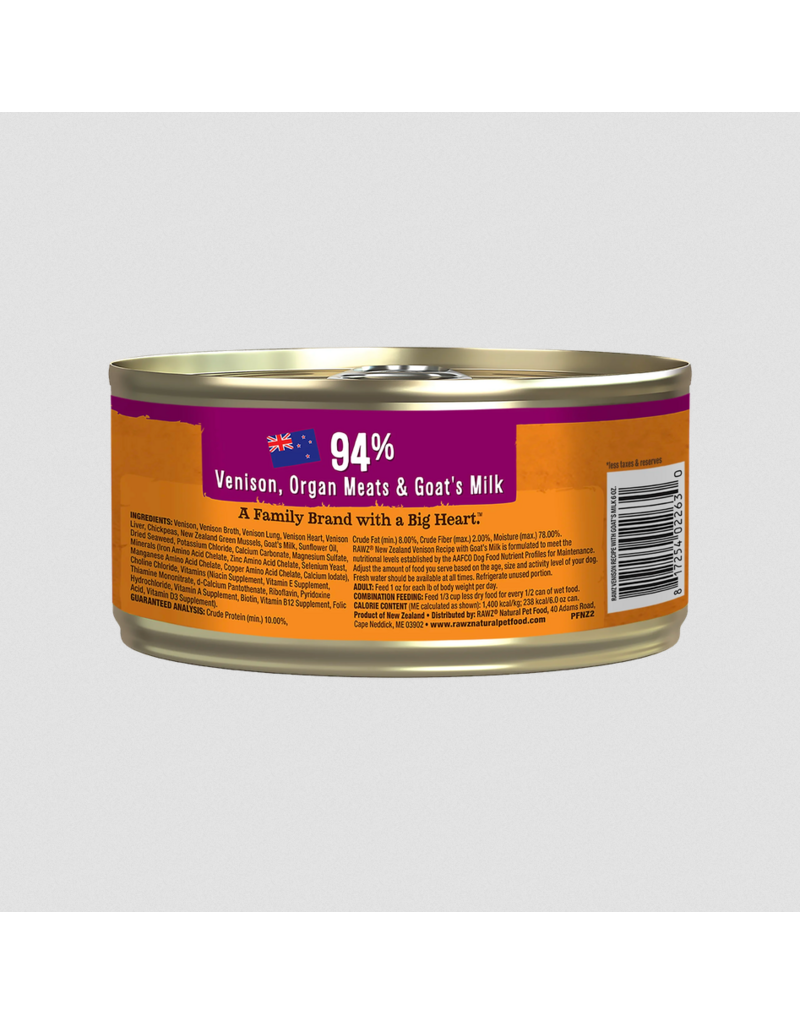RAWZ RAWZ Canned Dog Food | Venison with Goat Milk Pate 6 oz CASE/24