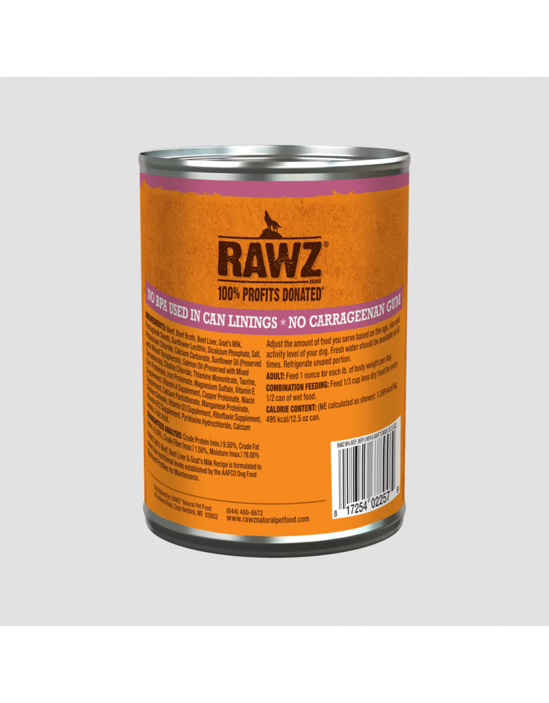 RAWZ RAWZ Canned Dog Food | Beef, Beef Liver & Goat Milk Pate 12.5 oz CASE/12