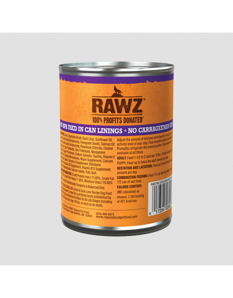 RAWZ RAWZ Canned Dog Food | Duck & Duck Liver Pate 12.5 oz single