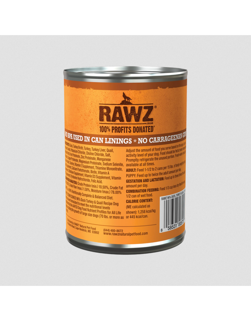 RAWZ RAWZ Canned Dog Food | Duck, Turkey, & Quail Pate 12.5 oz single