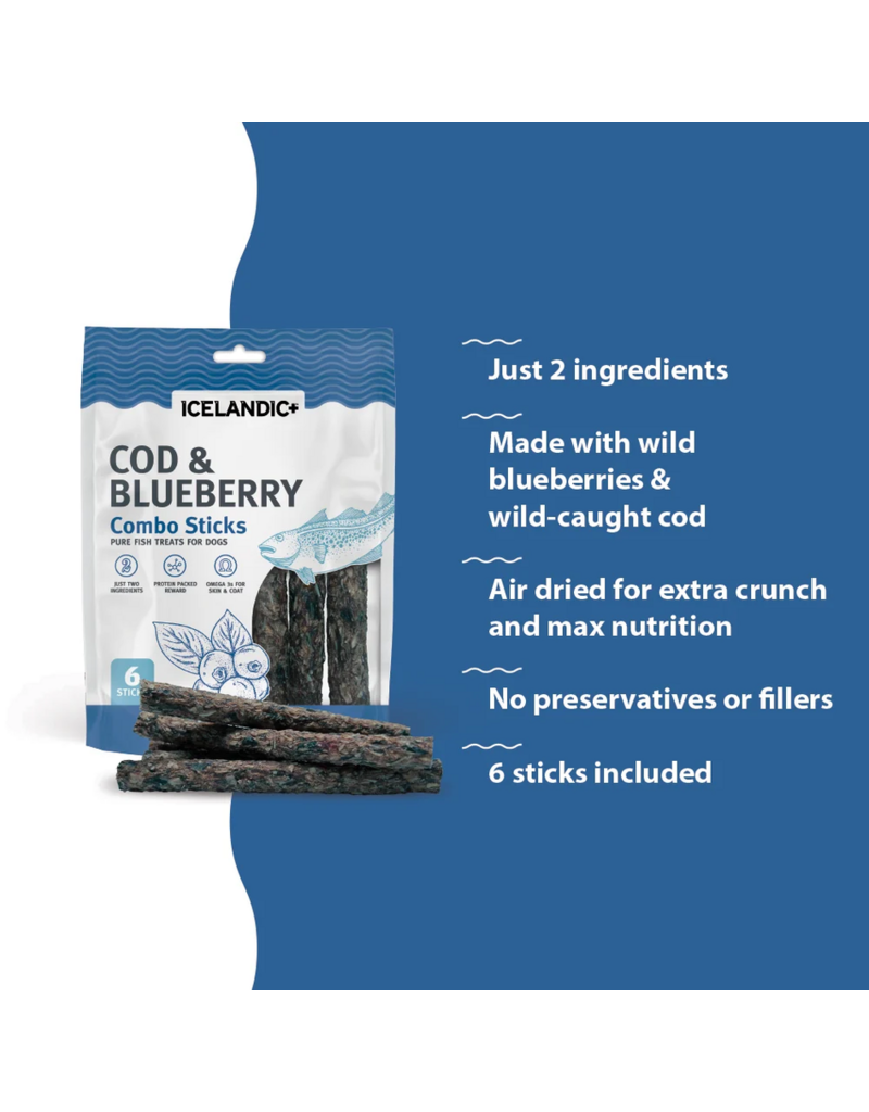 IcelandicPLUS Icelandic+ Dog Treats | Cod & Blueberry Combo Sticks 5.1 oz 16 pk