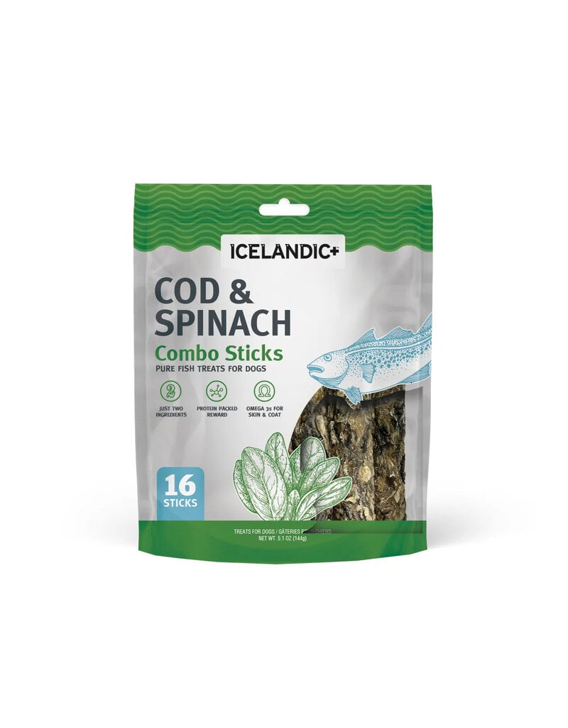 IcelandicPLUS Icelandic+ Dog Treats | Cod & Spinach Combo Sticks 5.1 oz 16 pk