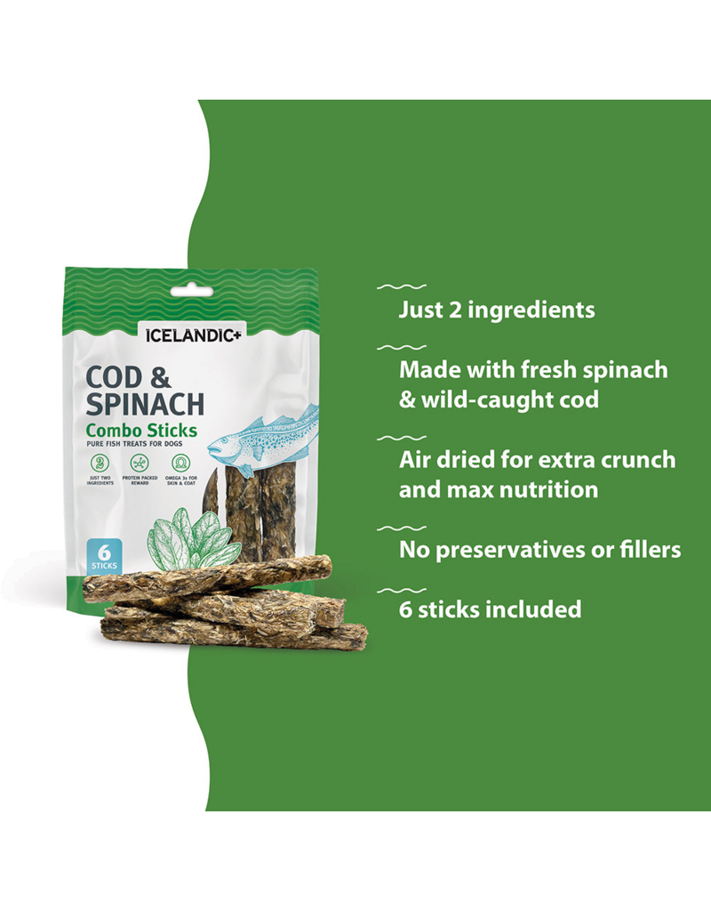 IcelandicPLUS Icelandic+ Dog Treats | Cod & Spinach Combo Sticks 5.1 oz 16 pk