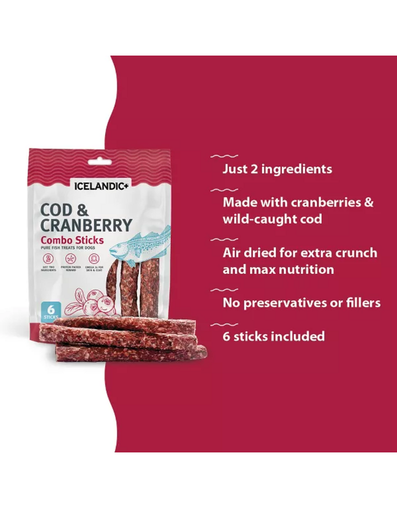 IcelandicPLUS Icelandic+ Dog Treats | Cod & Cranberry Combo Sticks 5.1 oz 16 pk