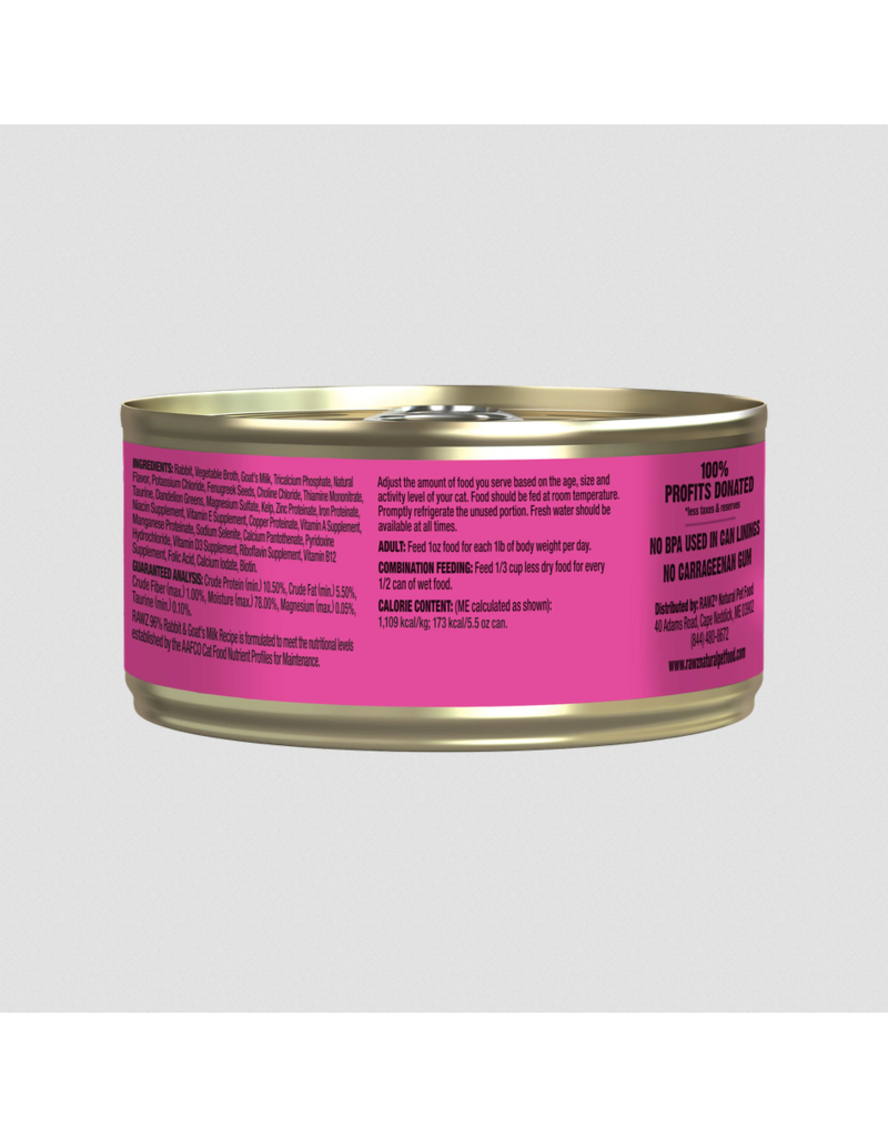 RAWZ RAWZ Canned Cat Food | Rabbit & Goat Milk Pate 5.5 oz CASE/24