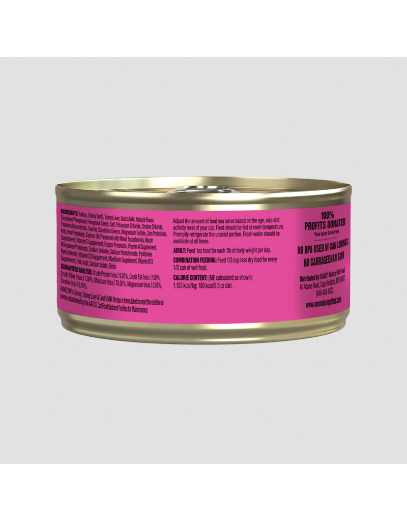 RAWZ RAWZ Canned Cat Food | Turkey, Turkey Liver & Goat Milk Pate 5.5 oz single