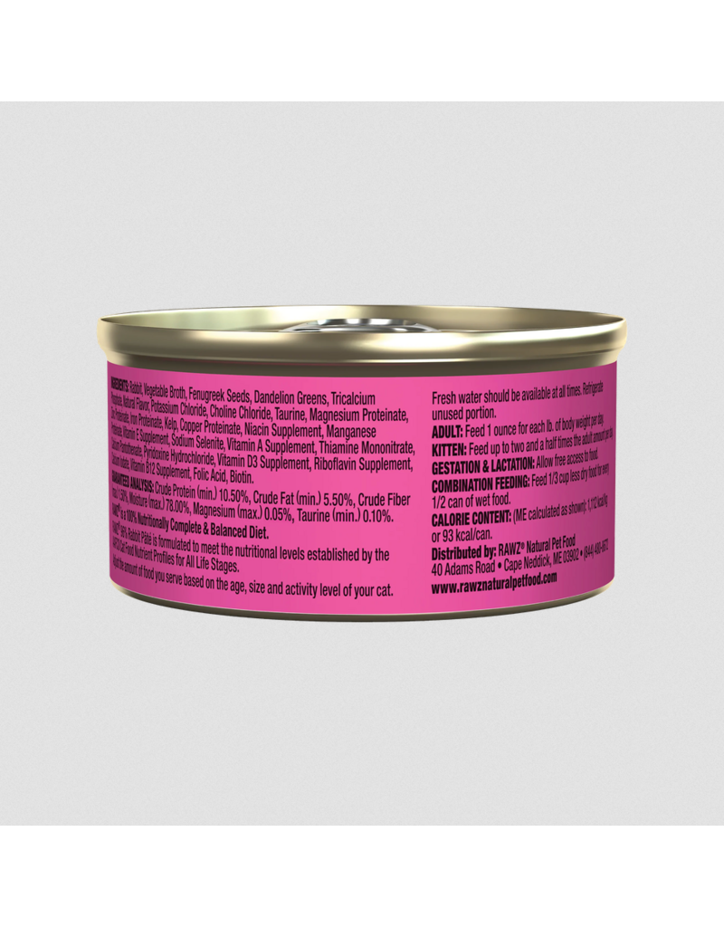 RAWZ RAWZ Canned Cat Food | Rabbit Pate 3 oz CASE/18