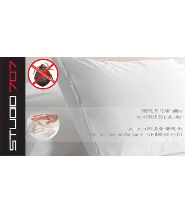 STUDIO 707 MEMORY FOAM PILLOW WITH BED BUG PROTECTOR 25X14"