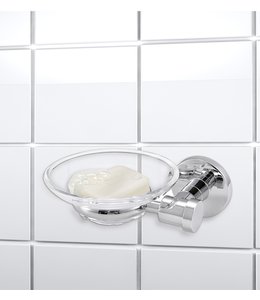 LAUREN TAYLOR ROUND STAINLESS STEEL/GLASS WALL MOUNTED SOAP DISH 5.5X2X4" (MP12)