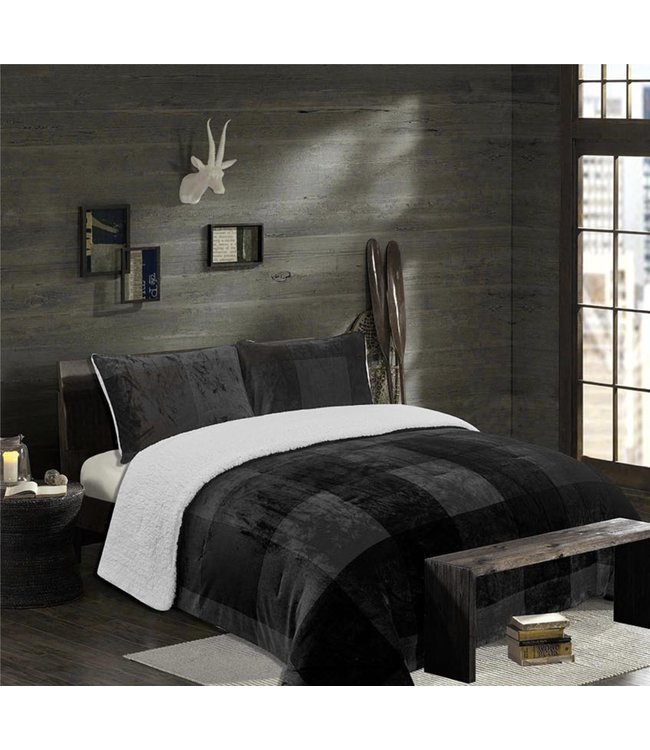 LAUREN TAYLOR ASPEN/ALPINE PLAID FLEECE REVERSE TO SHERPA COMFORTER SET (MP2)