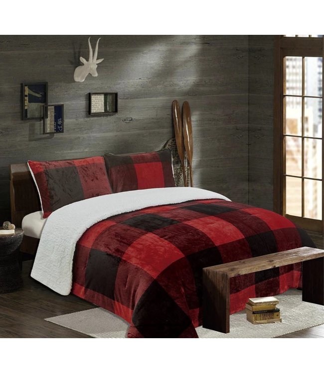 LAUREN TAYLOR ASPEN/ALPINE PLAID FLEECE REVERSE TO SHERPA COMFORTER SET (MP2)