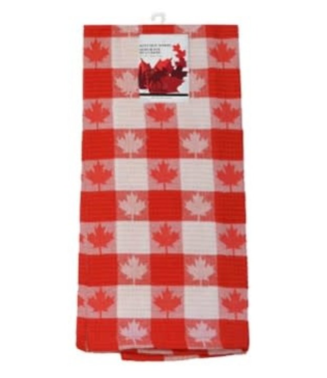 CANADA CHECKERED WAFFLE WEAVE KITCHEN TOWEL RED 18X28" (MP24)